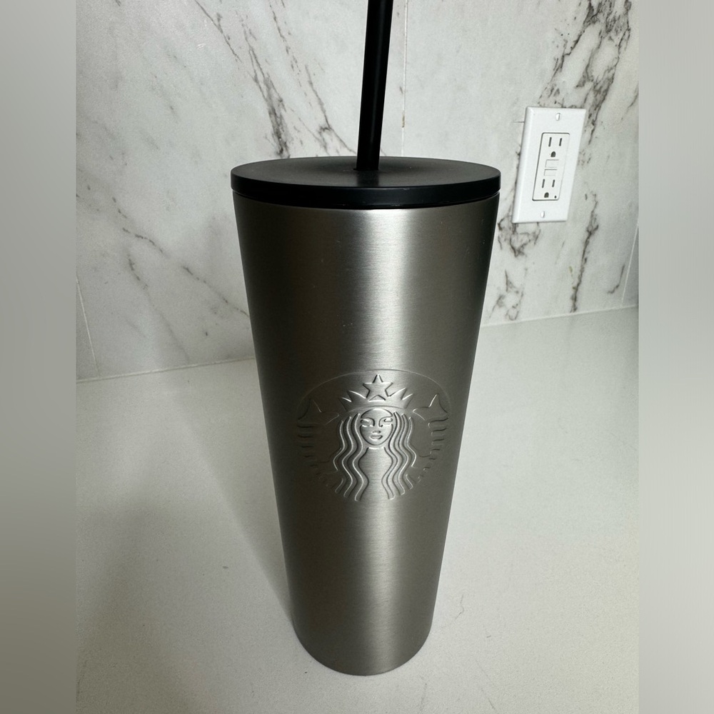 Brand New Starbucks Tumber Silver With Straw